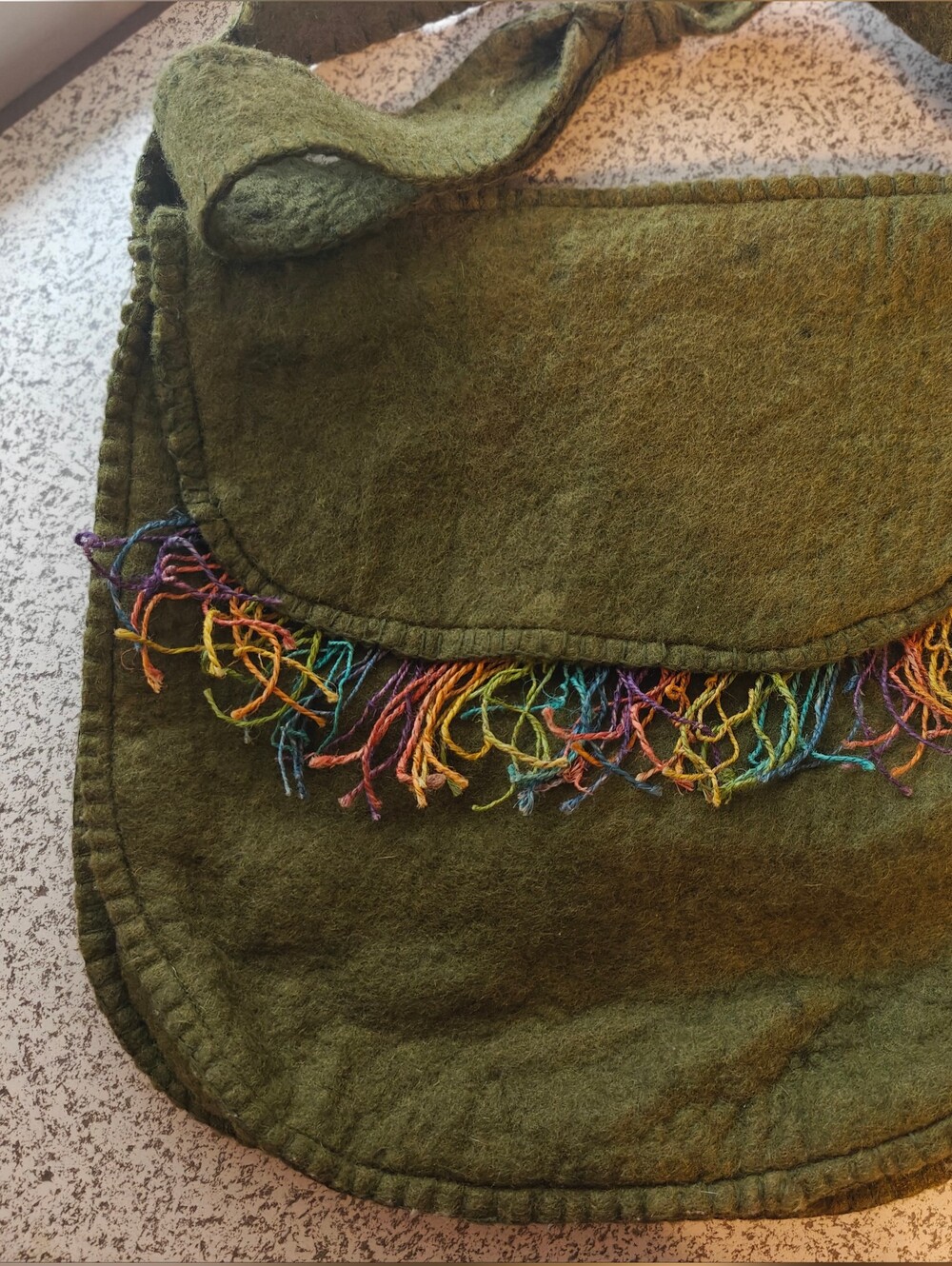 Wool felt crossbody bag green large beaded Peasant Boho Ethnic